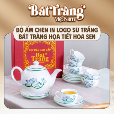 Bộ ấm chén Bát Tràng gồm 1 ấm, 6 chén, 7 đĩa lót đồng bộ