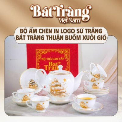 Bộ ấm chén sứ trắng gồm 1 ấm, 6 chén, 7 đĩa lót