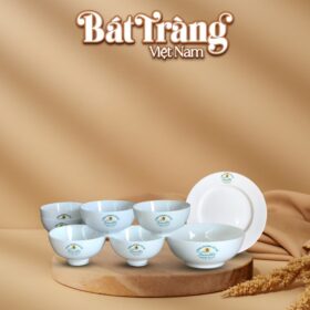 Bộ bát đĩa 8 món sứ trắng Bát Tràng in logo BT-QT33