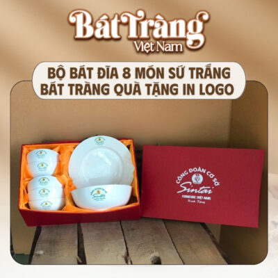 Xưởng gốm Bát Tràng Việt Nam hỗ trợ in logo doanh nghiệp trên bộ bát đĩa