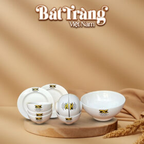 Bộ bát đĩa in logo 9 món sứ trắng Bát Tràng BT-QT30