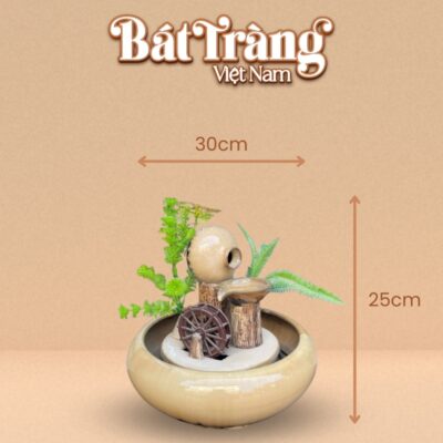 Tham khảo kích thước bộ thác nước phong thủy bát vuốt men hỏa biến vàng kem BT-TN4