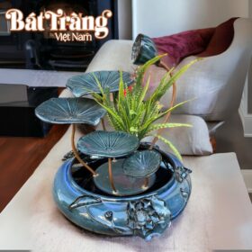 Bộ thác nước phong thủy dáng hoa sen đắp đại men hỏa biến xanh BT-TN14