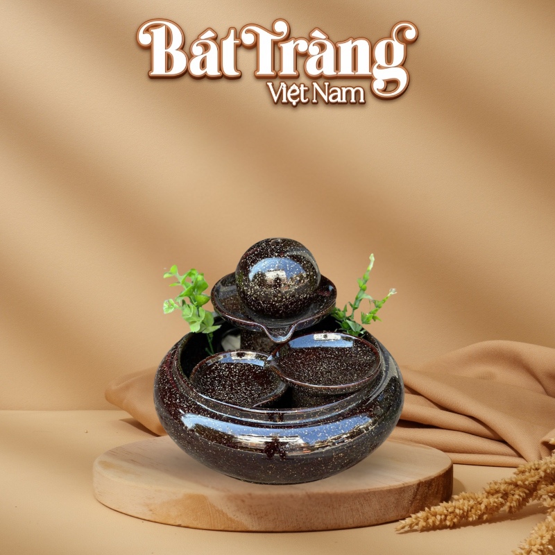 Bộ thác nước phong thủy địa cầu nâu ánh kim sa BT-TN7
