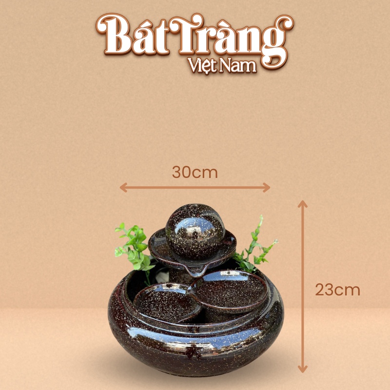 Tham khảo kích thước bộ thác nước phong thủy địa cầu nâu ánh kim sa BT-TN7