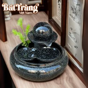 Bộ thác nước phong thủy mini địa cầu men hỏa biến đen BT-TN08