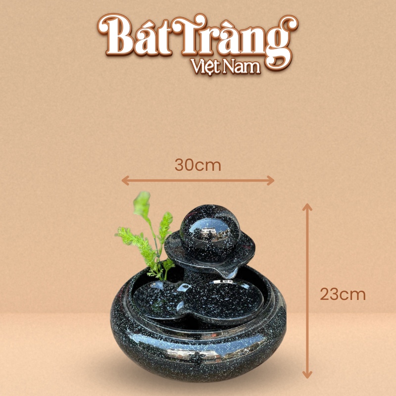 Kích thước bộ thác nước phong thủy mini địa cầu men hỏa biến đen BT-TN8