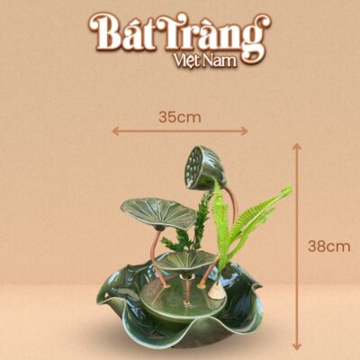 Kích thước bộ thác nước phong thủy sen đồng men hỏa biến xanh mạ BT-TN2