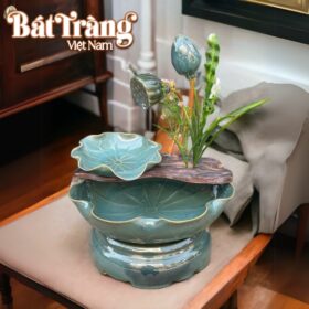Bộ thác nước phong thủy sen nụ men hỏa biến xanh ngọc BT-TN01