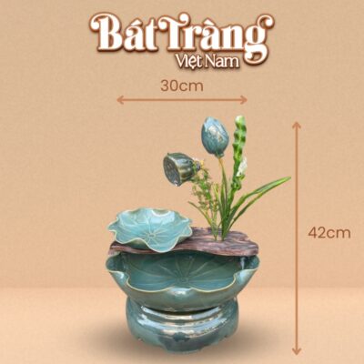 Kích thước bộ thác nước phong thủy sen nụ men hỏa biến xanh ngọc