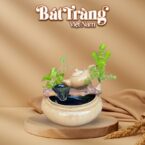 Bộ thác nước phong thủy trang trí bình trà men hỏa biến vàng kem BT-TN3