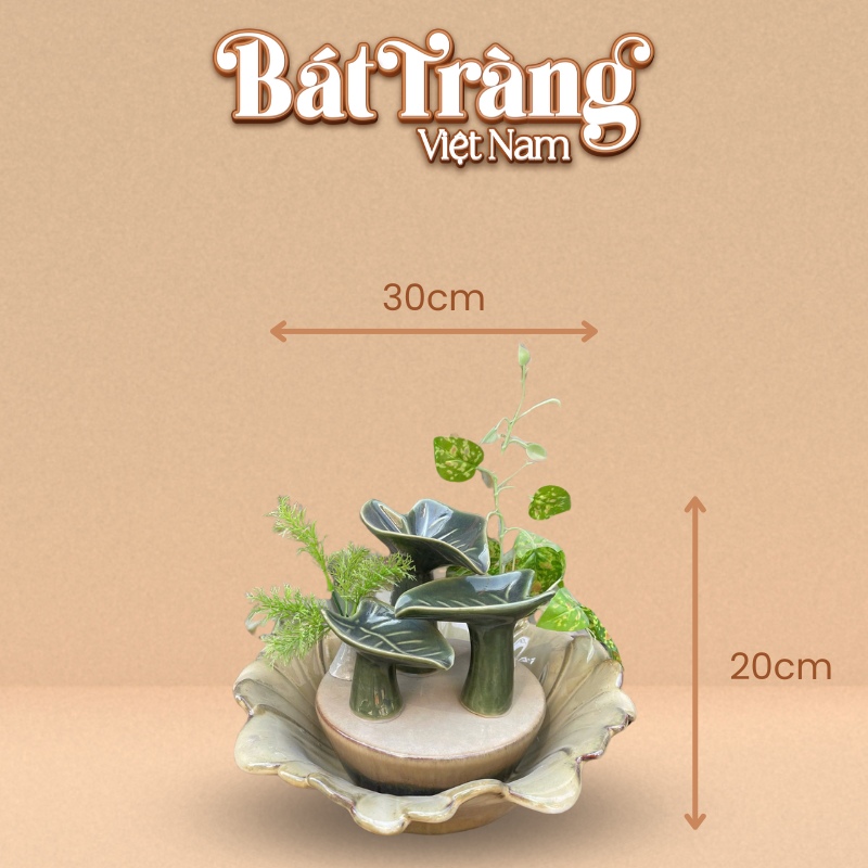 Tham khảo kích thước bộ thác nước phong thủy trang trí tiểu cảnh lá khoai