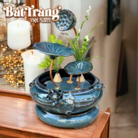 Bộ thác nước phong thủy trang trí tiểu cảnh sen đắp nhỏ xanh BT-TN09