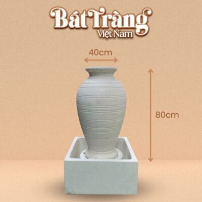 Kích thước chum nước men trắng khắc sọc ngang viền tròn BT-LN10