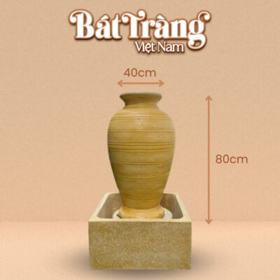 Kích thước chum nước men vàng khắc sọc ngang viền tròn BT-LN11