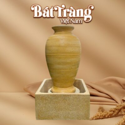 Chum nước men vàng khắc sọc ngang viền tròn BT-LN11