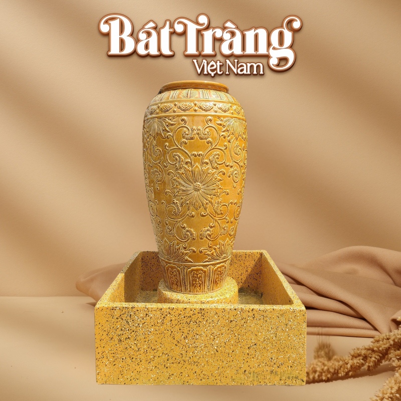 Chum nước men vàng khắc tân cổ điển vàng viền tròn BT-LN09