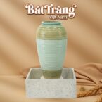 Chum nước men xanh ngọc họa tiết thổ cẩm viền tròn BT-LN05