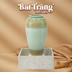 Chum nước men xanh ngọc họa tiết thổ cẩm viền tròn BT-LN05