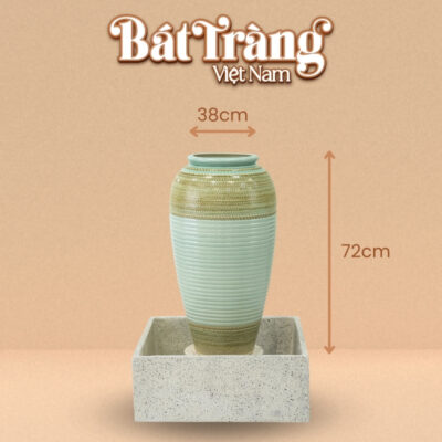 Kích thước chum nước men xanh ngọc họa tiết thổ cẩm viền tròn BT-LN05