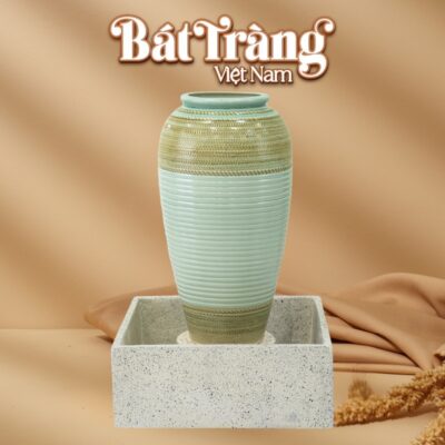 Chum nước men xanh ngọc họa tiết thổ cẩm viền tròn BT-LN05