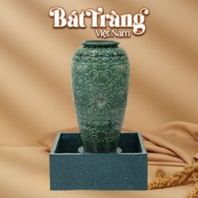 Chum nước men xanh ngọc lục bảo khắc tân cổ điển xanh viền tròn BT-LN02