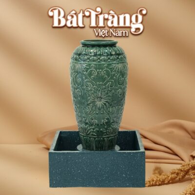 Chum nước men xanh ngọc lục bảo khắc tân cổ điển xanh viền tròn BT-LN02