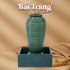 Chum nước men xanh ngọc lục bảo khắc vân kẻ đá xanh viền tròn BT-LN07
