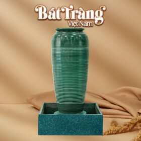 Chum nước men xanh ngọc lục bảo khắc vân kẻ ngang viền tròn BT-LN08