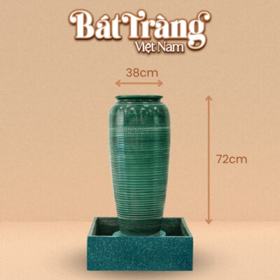 Kích thước chum nước men xanh ngọc lục bảo khắc vân kẻ ngang viền tròn BT-LN08
