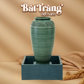 Chum nước men xanh ngọc lục bảo khắc xanh kẻ viền tròn BT-LN06