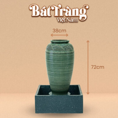 Kích thước chum nước men xanh ngọc lục bảo khắc xanh kẻ viền tròn BT-LN06