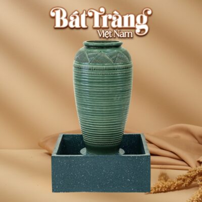 Chum nước men xanh ngọc lục bảo khắc xanh kẻ viền tròn BT-LN06