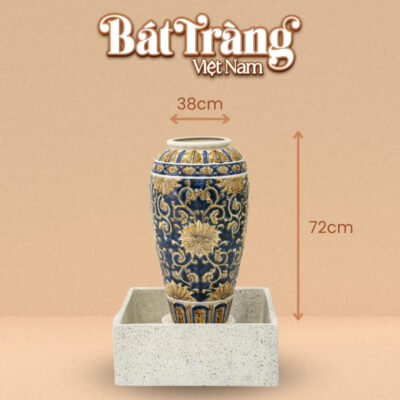 Kích thước chum nước men xanh vàng khắc tân cổ điển viền tròn BT-LN03