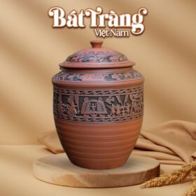 Hũ đựng gạo họa tiết trống đồng Đông Sơn BT-HG02