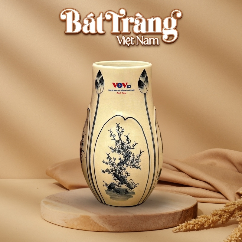 Lọ hoa Bát Tràng in logo men rạn dáng bom họa tiết vẽ tay BT-QT40