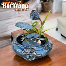 Thác nước phong thủy dáng hoa sen đắp vừa men hỏa biến xanh BT-TN11
