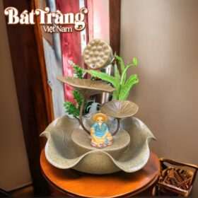 Thác nước phong thủy trang trí tiểu cảnh sen men hỏa biến đồng nâu BT-TN15