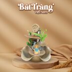 Thác nước phong thủy trang trí tiểu cảnh sen men hỏa biến đồng nâu BT-TN15