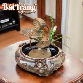Tiểu cảnh thác nước phong thủy dáng hoa sen đắp cỡ vừa vàng nâu BT-TN12