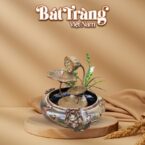 Tiểu cảnh thác nước phong thủy dáng hoa sen đắp cỡ vừa vàng nâu BT-TN12