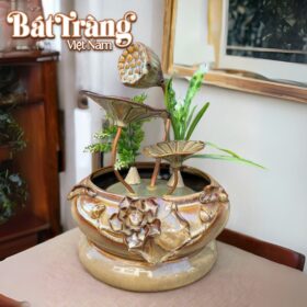 Tiểu cảnh thác nước phong thủy dáng hoa sen đắp nhỏ vàng nâu BT-TN10