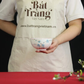 Bát cơm men trắng Bát Tràng vẽ họa tiết đào xanh BĐ-10