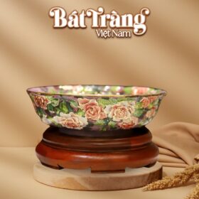 Bát nước thả hoa Bát Tràng hoa hồng phú quý vẽ vàng BT-BNTH01