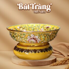 Bát nước thả hoa Bát Tràng màu vàng vẽ Xích Đơn Vinh Hoa BT-BNTH09