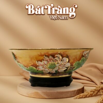 Bát nước thả hoa Bát Tràng vẽ vàng Liên Tước Vinh Hoa BT-BNTH02
