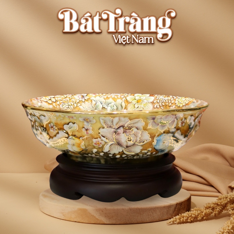 Bát nước thả hoa Bát Tràng vẽ vàng Mẫu Đơn Thịnh Vượng BT-BNTH07