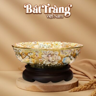 Bát nước thả hoa Bát Tràng vẽ vàng Mẫu Đơn Thịnh Vượng BT-BNTH07