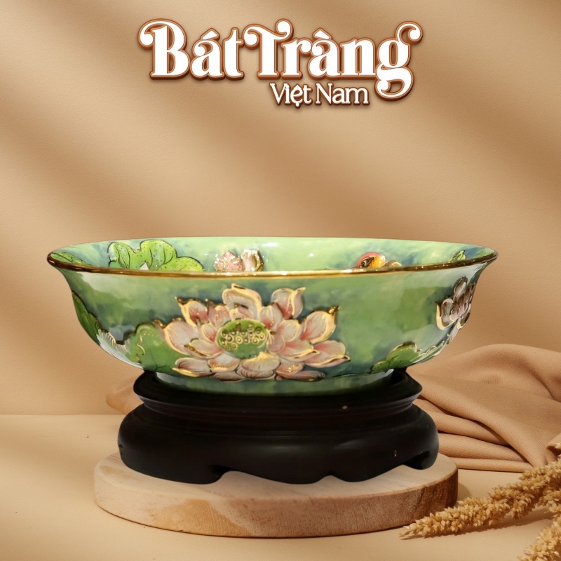 Bát nước tụ thủy Bát Tràng vẽ vàng Bích Liên Tinh Phúc BT-BNTH05