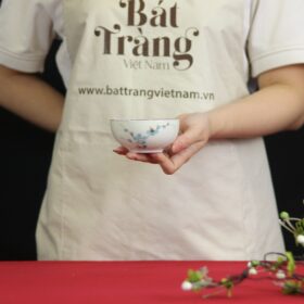 Bát súp men trắng Bát Tràng họa tiết đào xanh BĐ-14